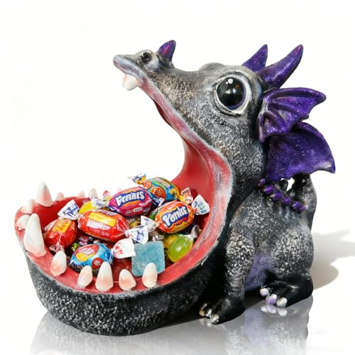 Halloween Dinosaur Candy Bowl - Unique Decorative Key Dish for Home & Office - Orange & Black