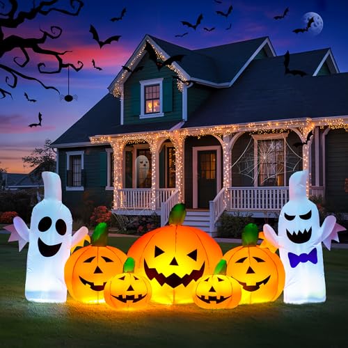 Inflatable Pumpkin Ghost Family Halloween Decor Set with LED Lights - 7.5FT Outdoor Pumpkin Decoration