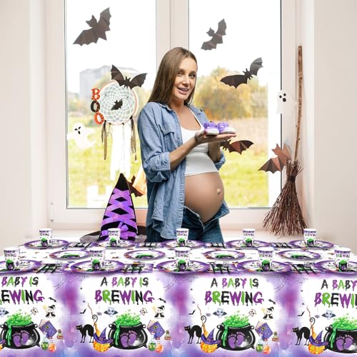 Halloween Baby Shower Party Plate and Tableware Set - 194 Pieces, Purple Theme