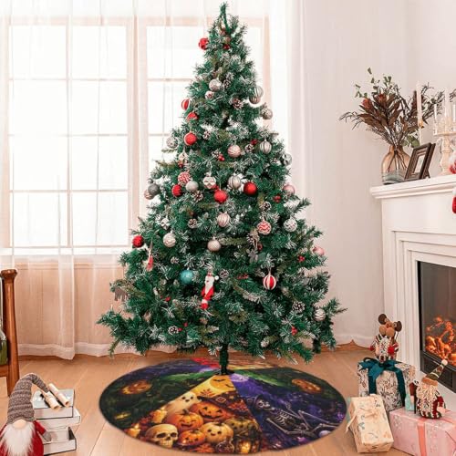 Halloween Skull Cat Christmas Tree Skirt 48 Inch Fall & Winter Holiday Decor - Variation of THIS Listing