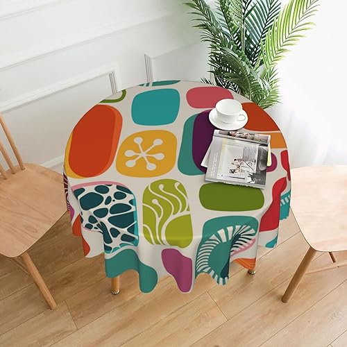 Mid Century Modern Round Tablecloth 36 Inch Vintage Atomic Stars Pattern for Dining & Holiday