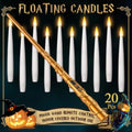 White Floating Candles with Wand - 20 Flameless LED Taper Candles - Magical Decor