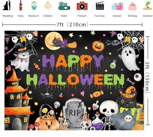 7x5FT Halloween Backdrop Banner for Kids Spooky Ghost Photo Booth Decor