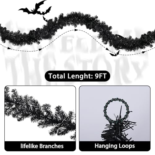 9FT Artificial Halloween Pine Garland for Home Decor and Party Decorations