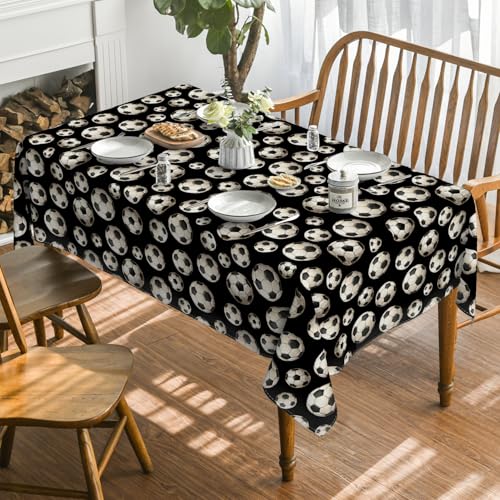 Soccer World Cup Tablecloth 60x84 Inch Rectangular Black - Football Theme Decor