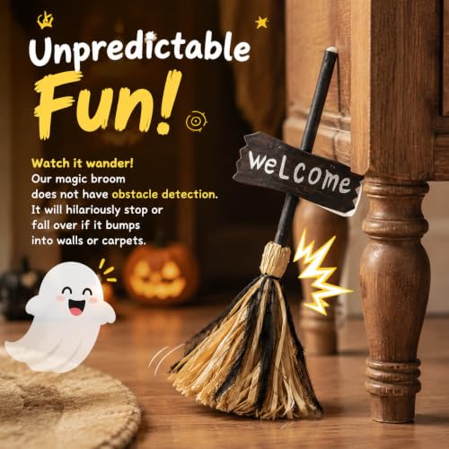 Self-Moving Light Up Witch Broom with Spooky Music for Halloween Decor