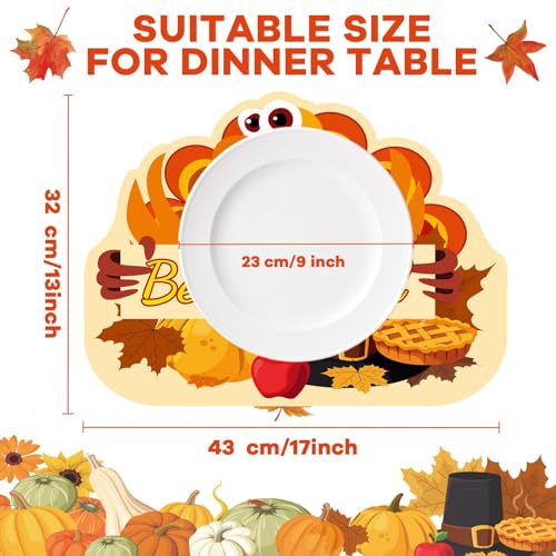 Thanksgiving Placemats Set of 6 Fall Table Decor Waterproof & Washable