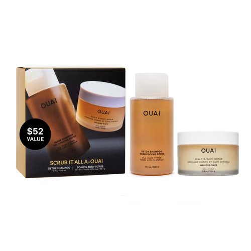 OUAI Hair Care Set - Clarifying Shampoo & Exfoliating Scalp Scrub - Deep Cleansing & Balancing - Hair Care Kit with Detox Shampoo & Travel Size Sugar Scrub for Scalp - Valentine's Day Gifts (2 Count)