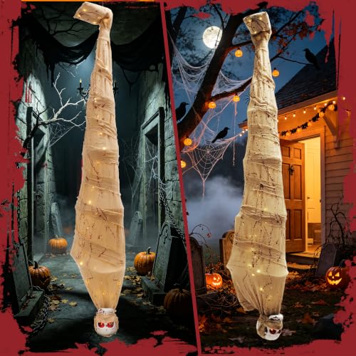 70-Inch Hanging Mummy Skeleton Halloween Decoration - Animated & Sound-Activated