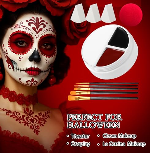 Halloween Clown Face & Body Paint Kit - Red Black White SFX Makeup Set with Brushes & Sponges