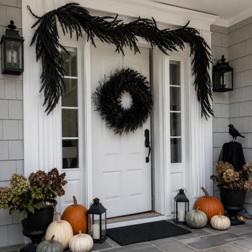 6ft Black Halloween Garland - Norfolk Pine Vine for Mantle & Decor - D Style / 1 Pc