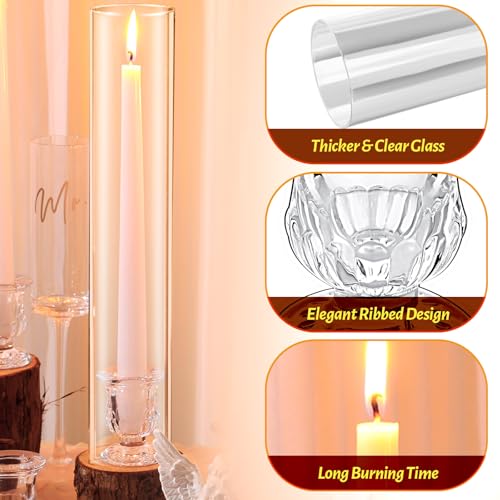 12-Piece Glass Candle Holder Set with White Candles for Weddings & Events