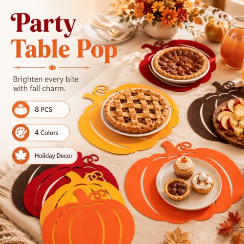 Fall Pumpkin Placemats Set of 8 - Thanksgiving Harvest Felt Table Mats