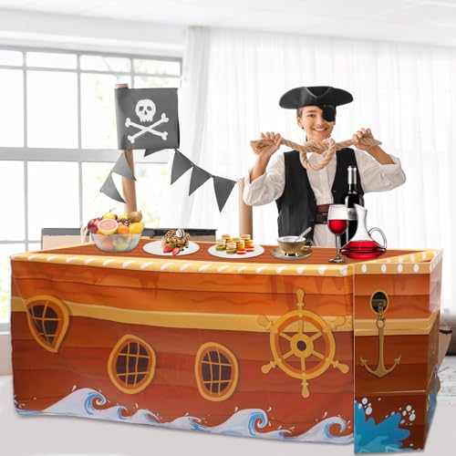 Pirate Party Tablecloth & Ship Prow Decorations - 72x30 inch Nautical Table Cover for Halloween Birthday and Jungle Themes