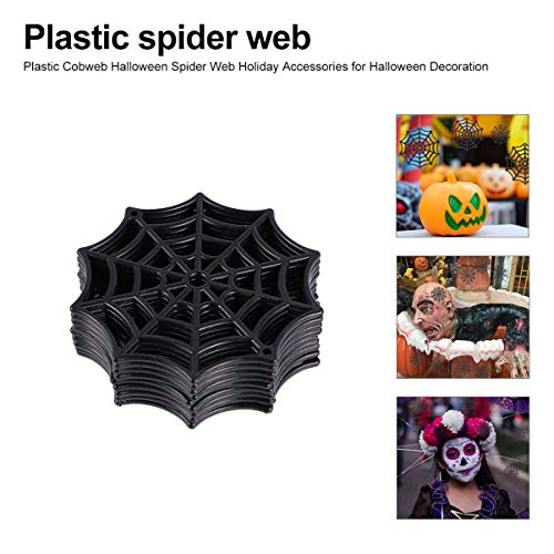 Mini Black Plastic Spider Web Ornaments Set for Halloween Decorations - 50 Pack