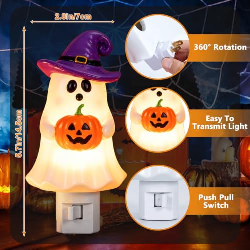 Halloween Ghost Pumpkin Night Light Plug-in - Festive Resin Decor - Variation: Halloween Ghost
