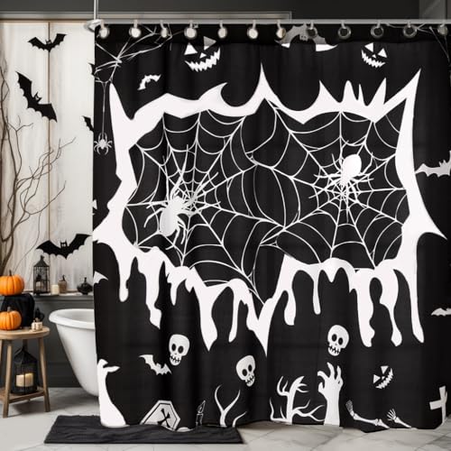 EVENHUG Halloween Shower Curtain with Hooks - Waterproof 72x72 Inch Black/72" x 72"