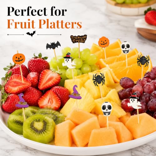 Halloween Cocktail Picks 100PCS - Pumpkin Spider Ghost Food Toothpicks with Variation Halloween