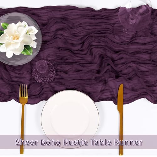 6 Pack Dark Purple Cheesecloth Table Runner 17 x 108 Inch Boho Wedding Decor