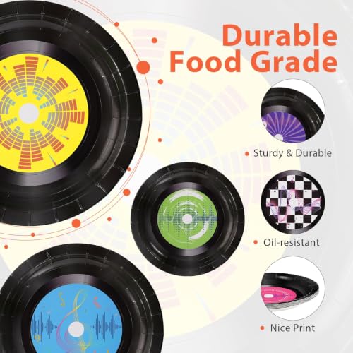 60Pcs Rock & Roll Vinyl Record Paper Plates 7 Inch Heavy Duty Disposable Partyware