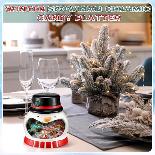 Ceramic Snowman Candy Dish - Winter Holiday Table Centerpiece & Decor