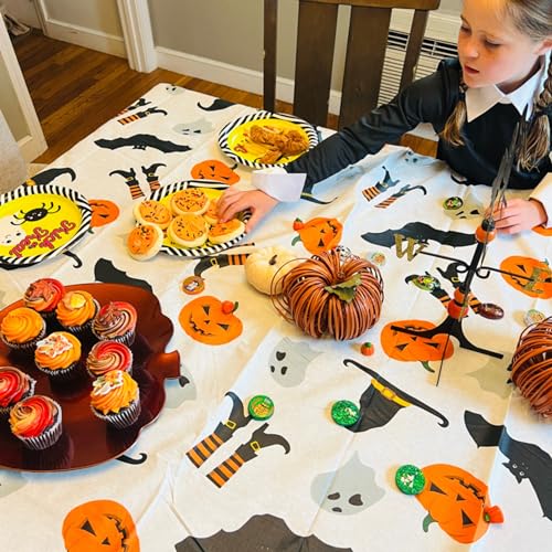Halloween Vinyl Flannel Backed Tablecloth - Witch Design 52x70 Inches
