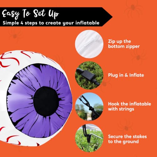 Purple Halloween Inflatable Eyes Set - 3Ft Outdoor Yard Decoration with LEDs