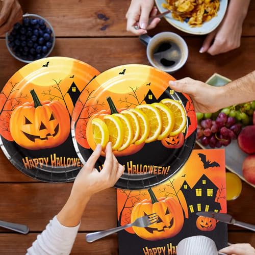 Halloween Pumpkin Disposable Dinnerware Set - Plates & Napkins for Party, 40 Pieces, 2024 Theme