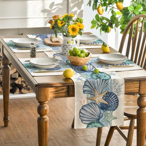 Sea Shell Starfish Placemats Set of 4 - 12x18 Inch Beige Ocean Table Decor