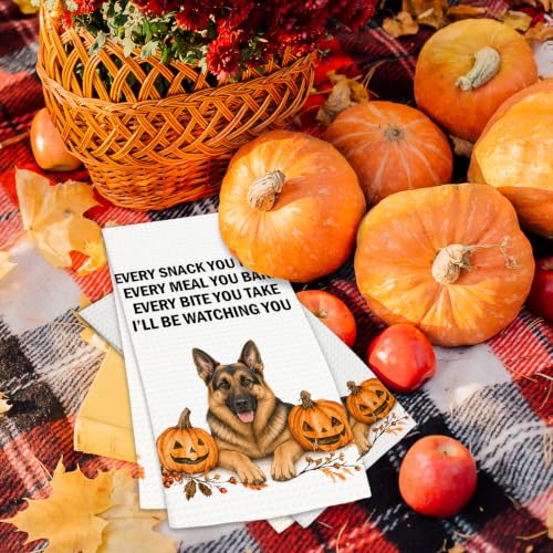 German Shepherd Fall Dog Kitchen Towels - Pumpkin Design - Set of 2