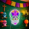 Day of the Dead Neon Sign - Mexican Sugar Skull LED Wall Light for Halloween & Party Decor