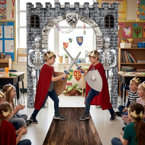 Medieval Castle Door Banner & Knight Decor Set - 4 Piece Fantasy Party Decorations