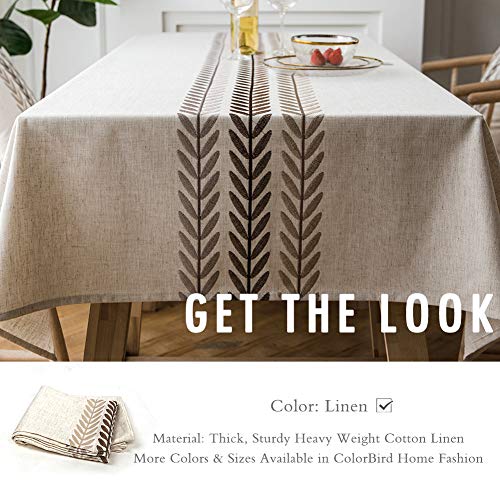 Linen Leaf Embroidery Heavy Duty Cotton Linen Tablecloth - Rectangular 86" x 52"