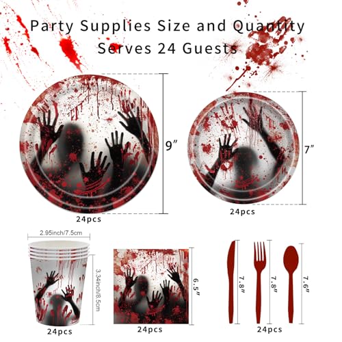 Bloody Halloween Party Dinnerware Set for 24 Guests - Zombie Horror Plates & Napkins