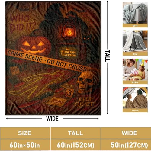 Halloween Crime Scene Blanket 60x50 Inches - Spooky Mystery Throw Blanket with Crime Scene Design - Variation of THIS listing