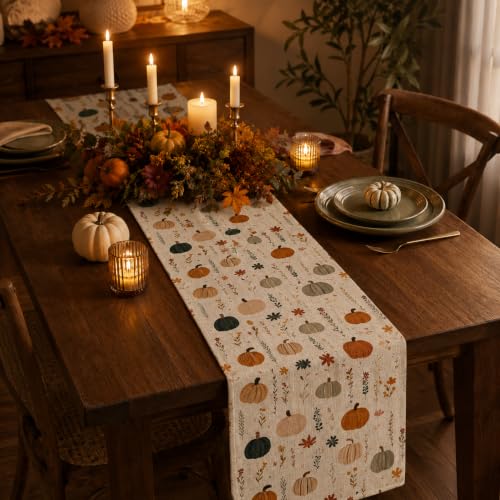 Fall Watercolor Pumpkin Table Runner 13x72 Inch - Yellow Variation
