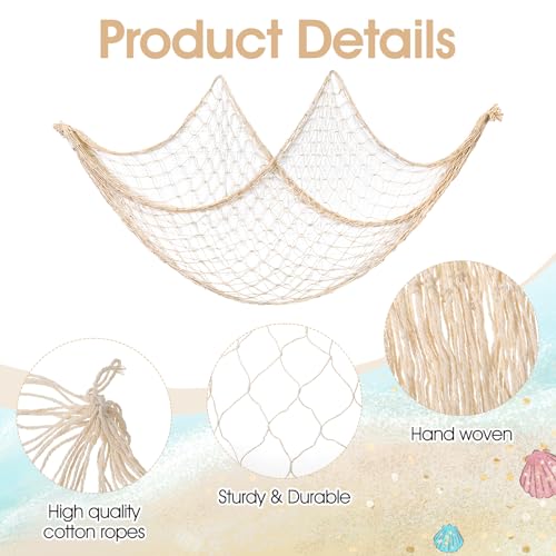 Nautical Fishnet Decorations for Party - Cotton Sea Life Underwater Decor, 2 Pack