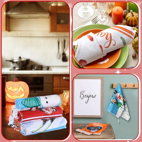 Festive Seasonal Kitchen Towels Set - 8 Pcs Holiday Dishcloths for All Occasions