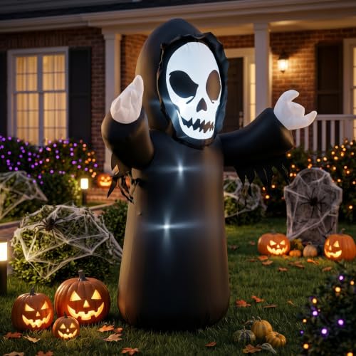 Halloween Grim Reaper Inflatable Decoration with Built-in LEDs - 4FT, Spooky Outdoor Decor