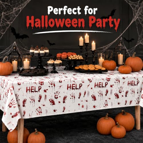 White Bloody Handprint Halloween Tablecloths 3-Pack - Spooky Party Decorations