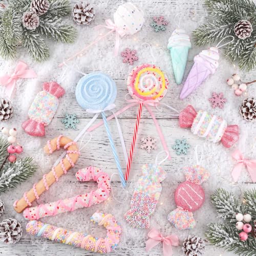 Pastel Christmas Candy Ornaments Set - Pink White Yellow Purple Green - 12 Decor Items
