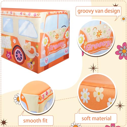 Orange Groovy Bus Tablecloth - 72x30 Inches for 60s & 70s Boho Party Decorations