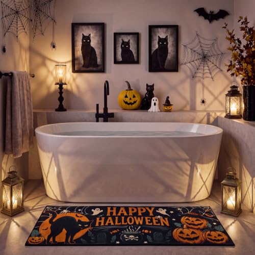 Halloween Theme 3-Piece Funny Horror Bathroom Rug Set - Ghosts, Pumpkins, Black Cats