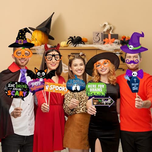Halloween Pumpkin Photo Booth Props Set for Party Decorations, 48 Pieces