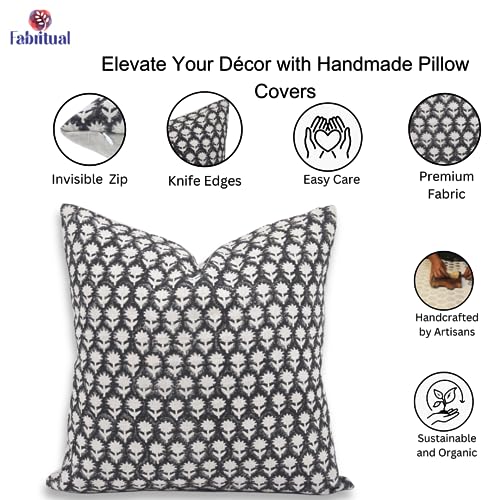Black Handmade Linen Throw Pillow Cover 20x20 with Zipper - Farmhouse Decor