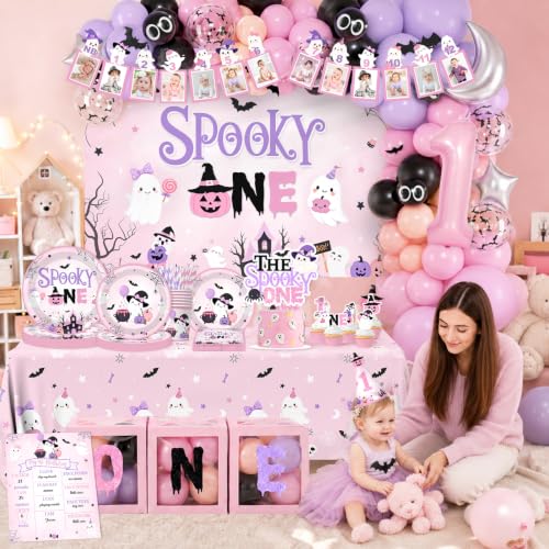 Pink Halloween 1st Birthday Decorations Kit for Girl - Spooky Party Supplies 274Pcs