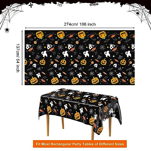 Halloween Tablecloths 54x108 Inch Set - Black, Orange, White Spooky Decor