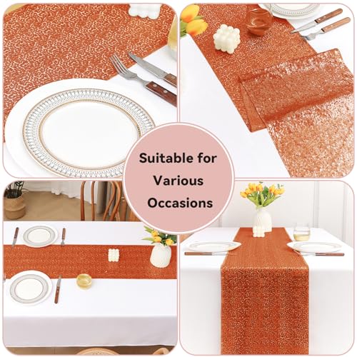 Orange Sequin Table Runner 12x72 Inches - Pack of 10 for Parties & Weddings - Glitter Holiday Decor