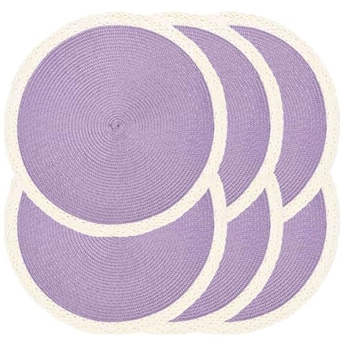 Mint Purple Woven Round Placemats Set of 6 - Elegant Braided Edge Table Mats