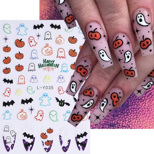 Halloween Ghost Skull Nail Stickers - 6 Sheets Self Adhesive Nail Art Decals - Ghost & Pumpkin Designs (Variation: Ghost Skull-6)